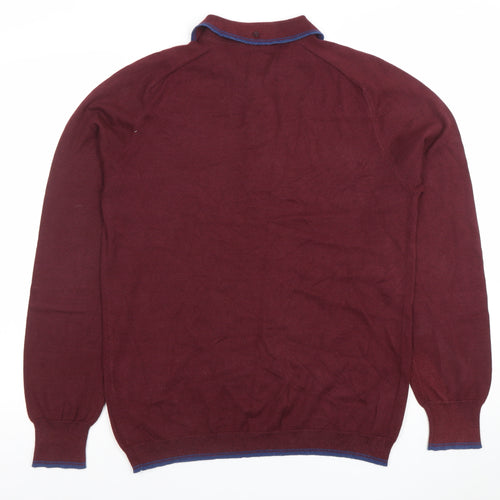 Pop England Men's Red Long Sleeve Polo Shirt Size L Cotton Blend