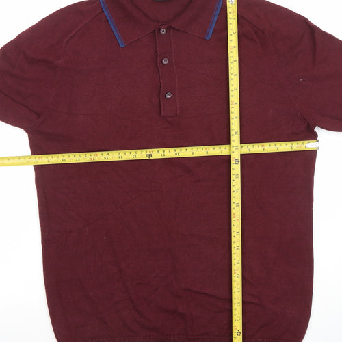 Pop England Men's Red Long Sleeve Polo Shirt Size L Cotton Blend