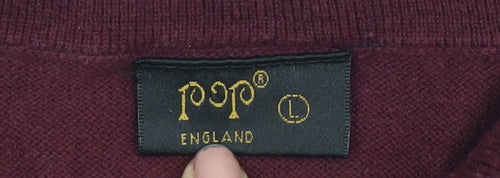 Pop England Men's Red Long Sleeve Polo Shirt Size L Cotton Blend