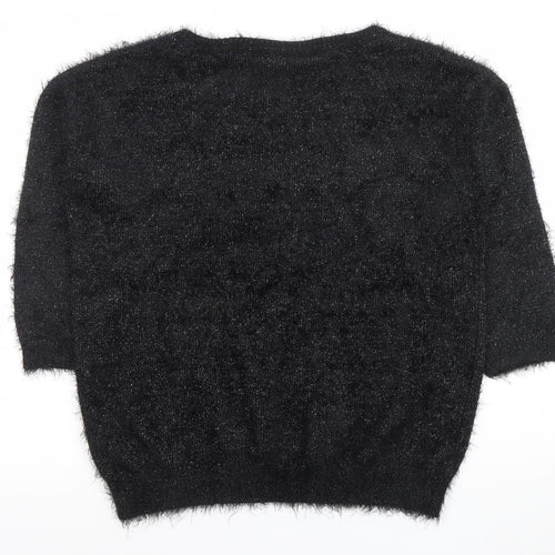 Wallis Women’s Black Sequin Fuzzy Knit Pullover Jumper Size 14