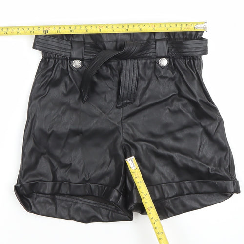 River Island Girls Black Faux Leather Paperbag Belted Shorts 12 Years