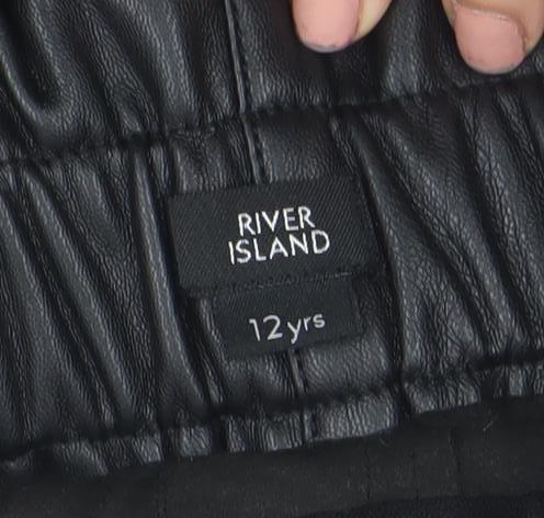 River Island Girls Black Faux Leather Paperbag Belted Shorts 12 Years