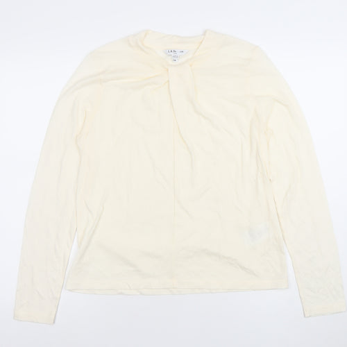 L.K.Bennett Women Ivory Long Sleeve Cotton Wool T-Shirt M