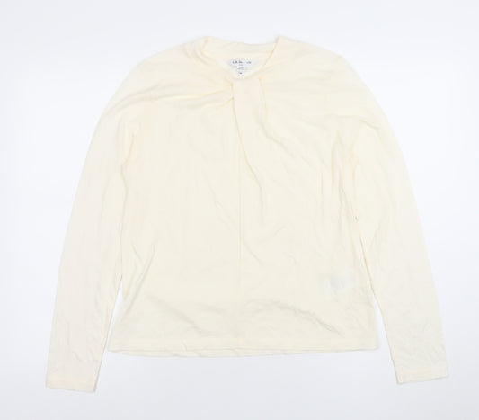 L.K.Bennett Women Ivory Long Sleeve Cotton Wool T-Shirt M