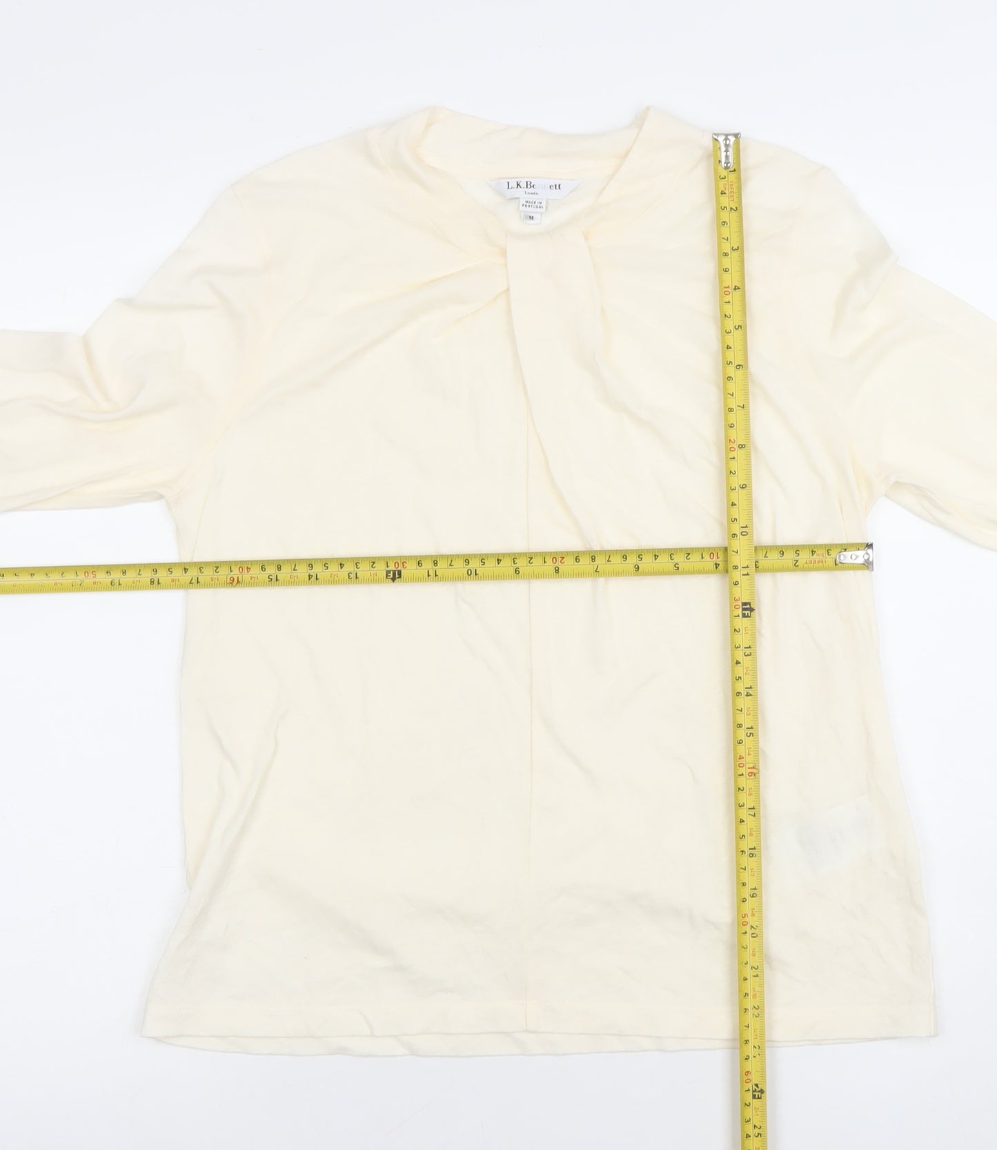 L.K.Bennett Women Ivory Long Sleeve Cotton Wool T-Shirt M