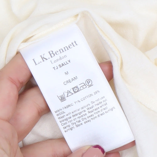 L.K.Bennett Women Ivory Long Sleeve Cotton Wool T-Shirt M