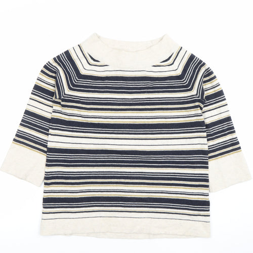 Thought Womens Multicoloured Striped 3/4 Sleeve Boat Neck Cotton Wool T-Shirt Size 10