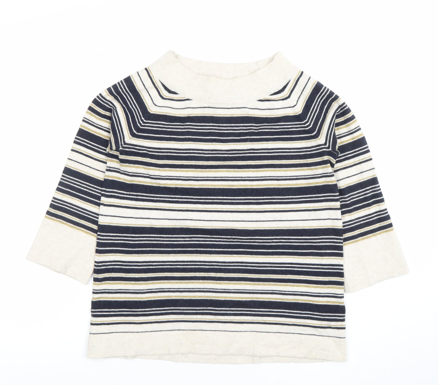 Thought Womens Multicoloured Striped 3/4 Sleeve Boat Neck Cotton Wool T-Shirt Size 10