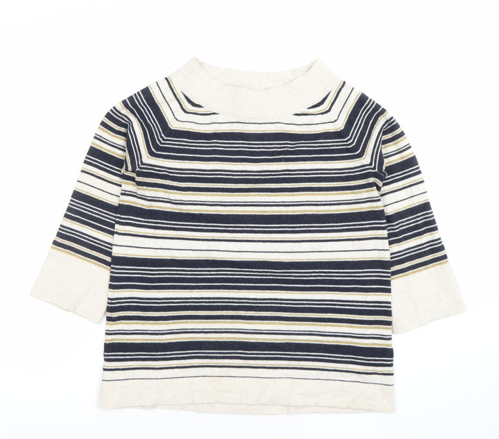 Thought Womens Multicoloured Striped 3/4 Sleeve Boat Neck Cotton Wool T-Shirt Size 10
