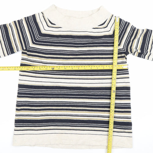 Thought Womens Multicoloured Striped 3/4 Sleeve Boat Neck Cotton Wool T-Shirt Size 10