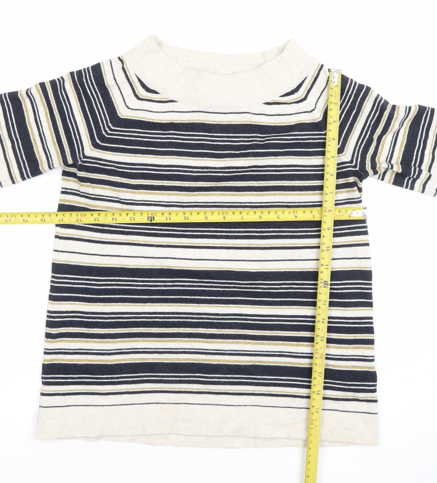 Thought Womens Multicoloured Striped 3/4 Sleeve Boat Neck Cotton Wool T-Shirt Size 10