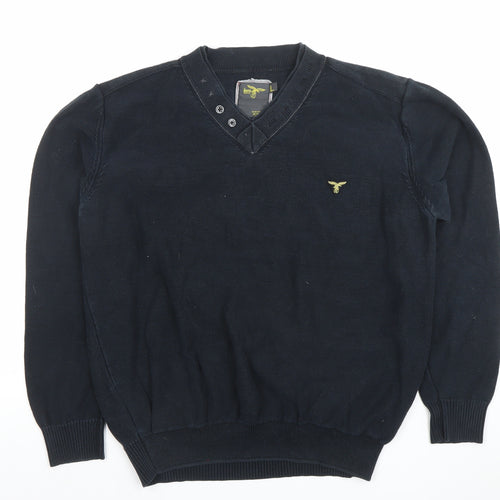 Le Breve Mens Black Cotton V-Neck Pullover Jumper Size L