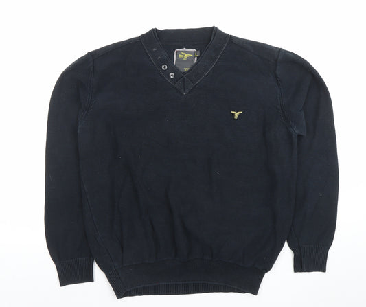 Le Breve Mens Black Cotton V-Neck Pullover Jumper Size L