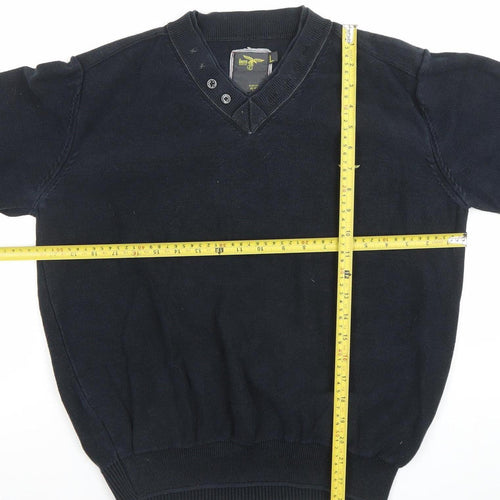 Le Breve Mens Black Cotton V-Neck Pullover Jumper Size L