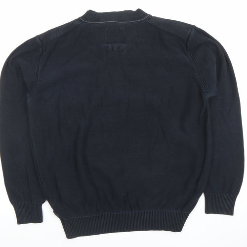 Le Breve Mens Black Cotton V-Neck Pullover Jumper Size L