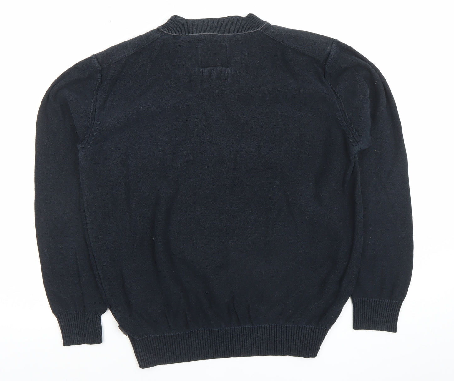 Le Breve Mens Black Cotton V-Neck Pullover Jumper Size L