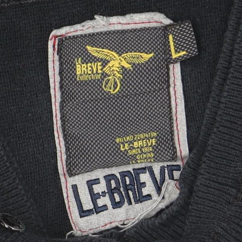 Le Breve Mens Black Cotton V-Neck Pullover Jumper Size L