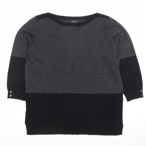 Papaya Women’s Grey Colourblock Knit Top Size 14 3/4 Sleeve