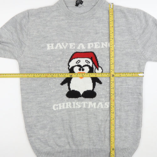 boohooMAN Men Grey Christmas Penguin Knit Jumper L