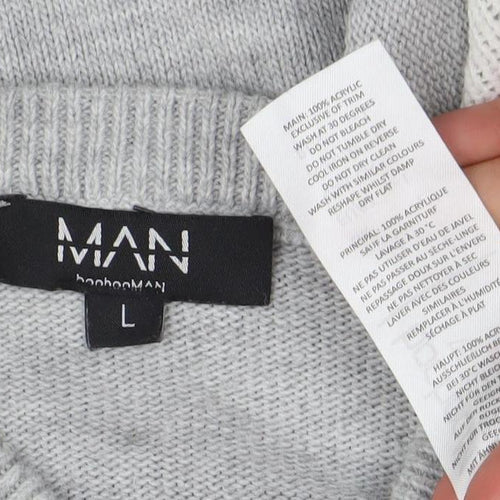 boohooMAN Men Grey Christmas Penguin Knit Jumper L