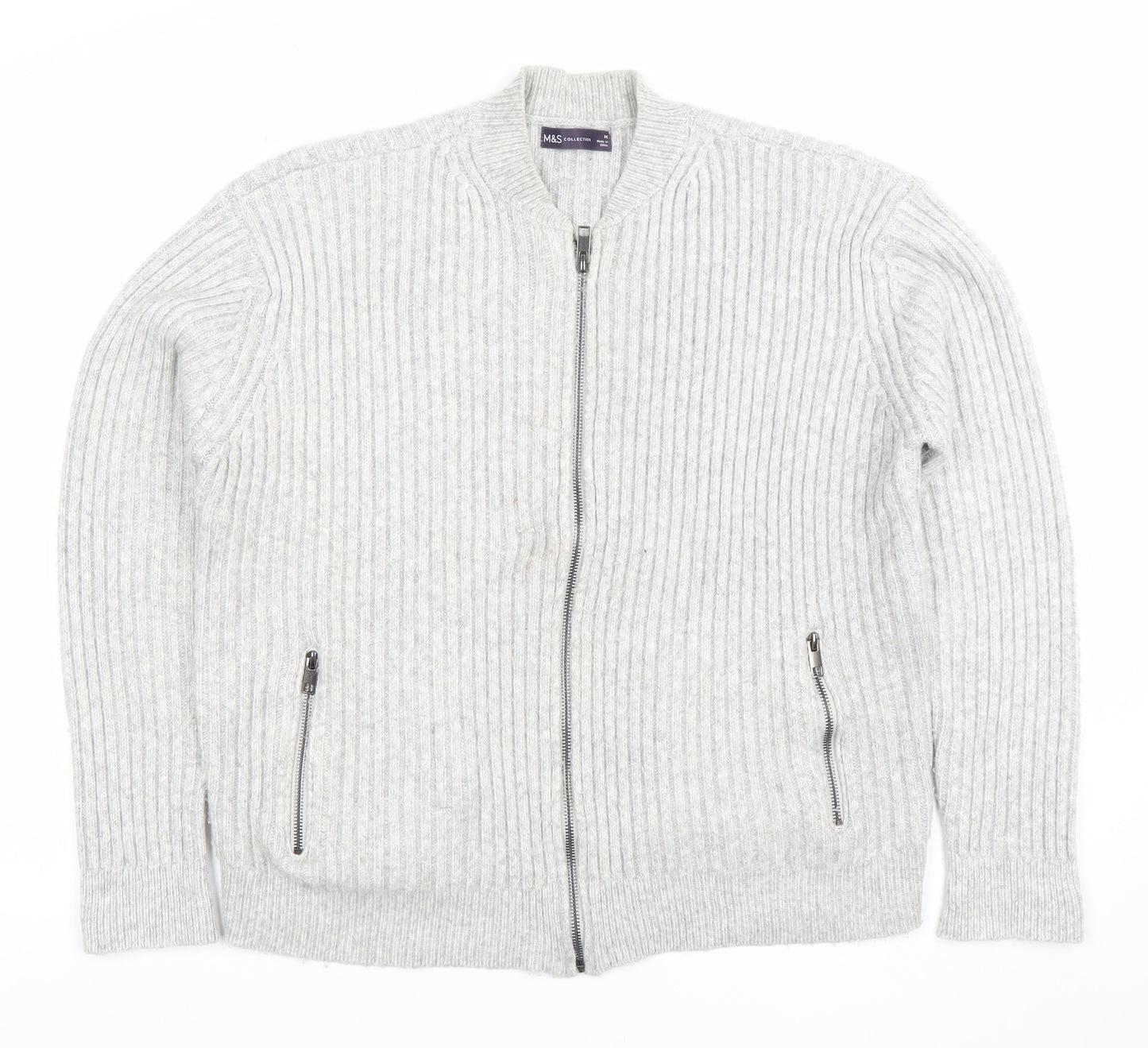Marks and Spencer Men’s Grey Wool Blend Full Zip Jumper M