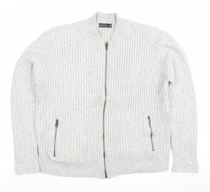 Marks and Spencer Men’s Grey Wool Blend Full Zip Jumper M