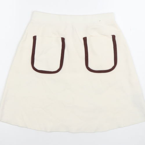 Zara Women Ivory Knit A-Line Skirt Size M with Pockets