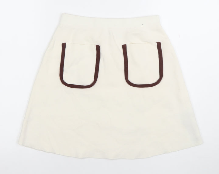 Zara Women Ivory Knit A-Line Skirt Size M with Pockets