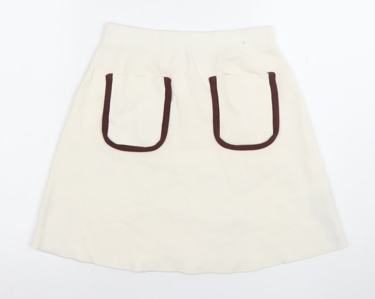 Zara Women Ivory Knit A-Line Skirt Size M with Pockets