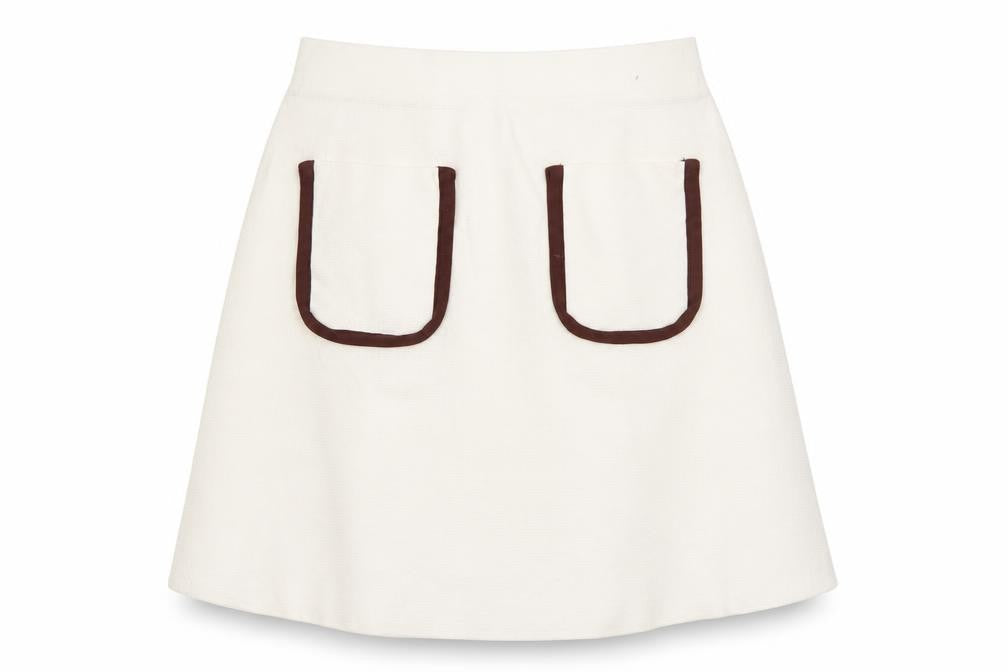 Zara Women Ivory Knit A-Line Skirt Size M with Pockets