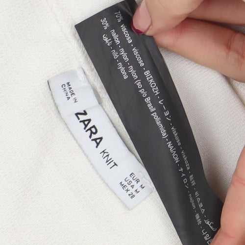 Zara Women Ivory Knit A-Line Skirt Size M with Pockets