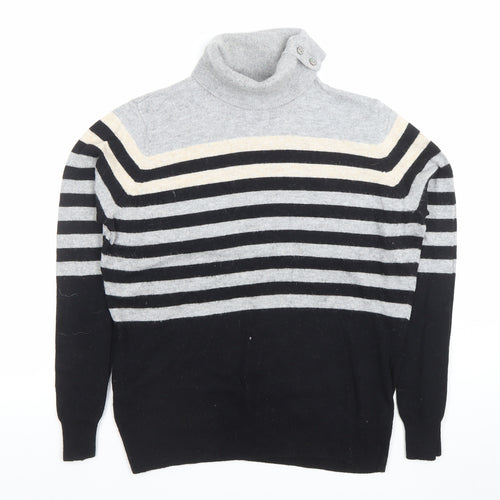 CC Women Grey Black Striped Roll Neck Long Sleeve Jumper M