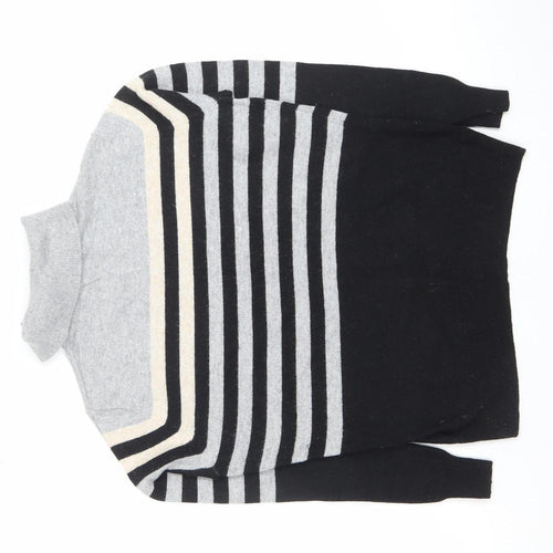 CC Women Grey Black Striped Roll Neck Long Sleeve Jumper M