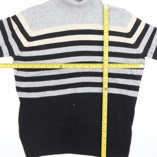 CC Women Grey Black Striped Roll Neck Long Sleeve Jumper M