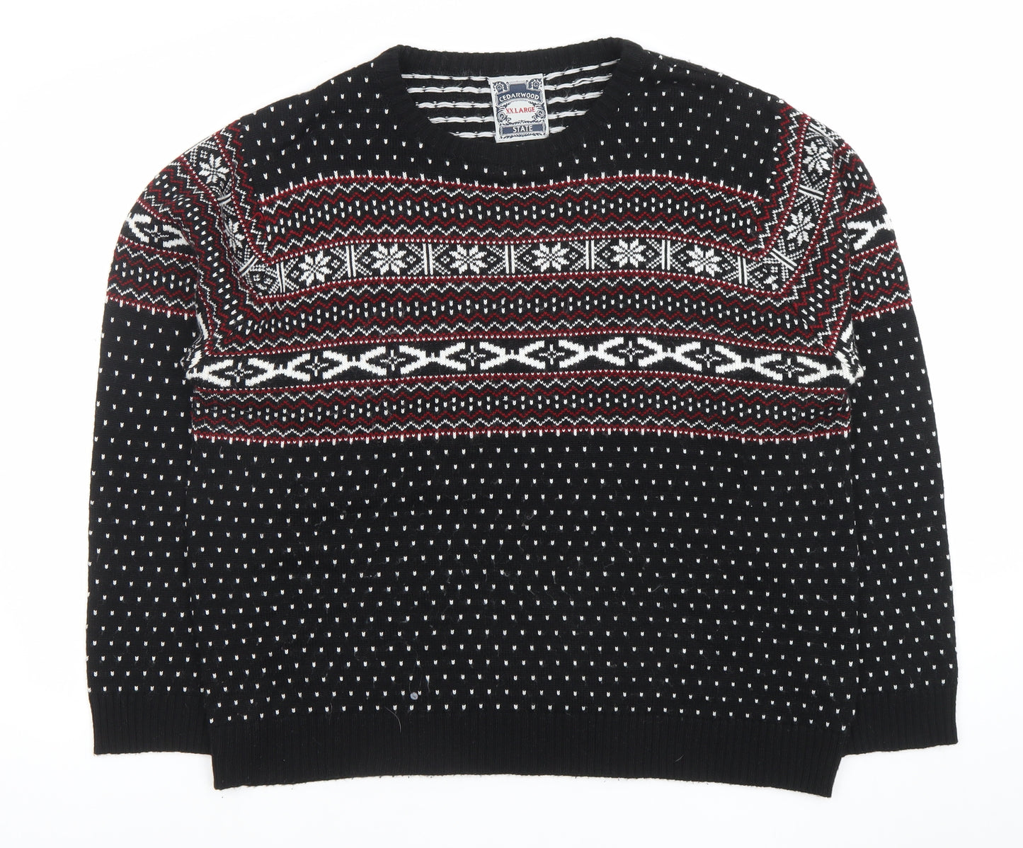 Cedarwood State Men's Black Fair Isle 2XL Acrylic Pullover Jumper