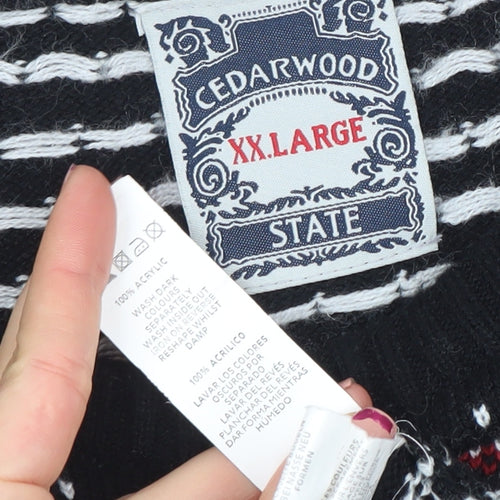 Cedarwood State Men's Black Fair Isle 2XL Acrylic Pullover Jumper