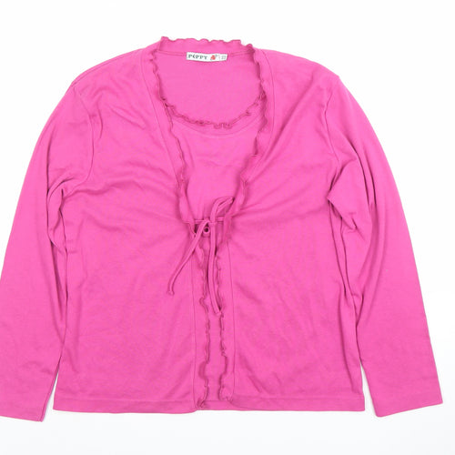 Poppy Womens Pink Long Sleeve Ruffle Tie Front Basic Top Size 16