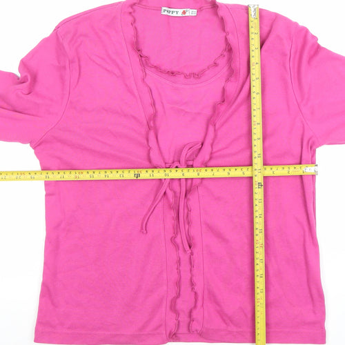 Poppy Womens Pink Long Sleeve Ruffle Tie Front Basic Top Size 16