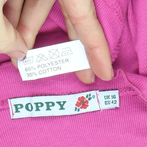 Poppy Womens Pink Long Sleeve Ruffle Tie Front Basic Top Size 16