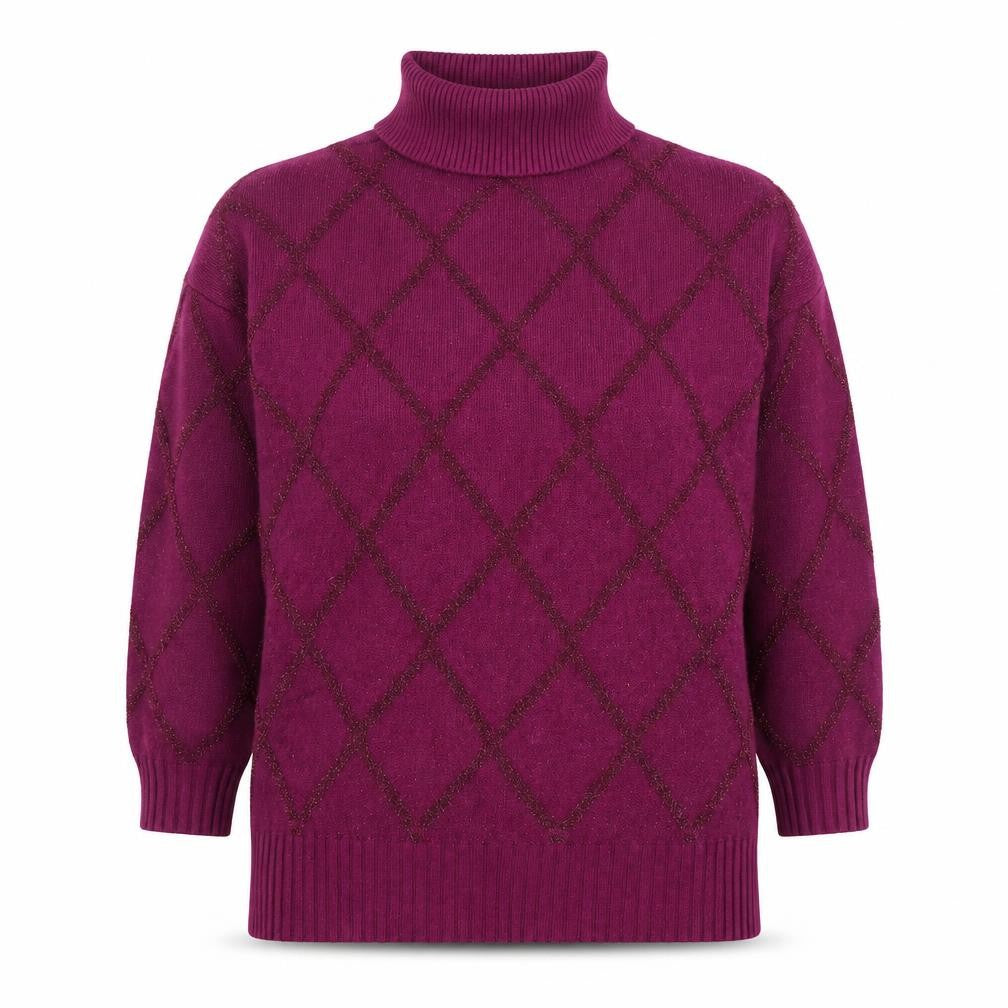 Front view of Next Women's Purple Roll Neck Argyle Knit Jumper XL