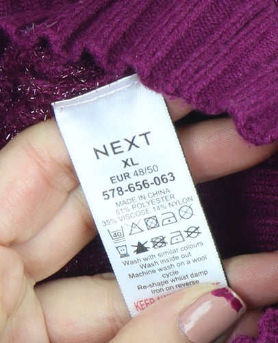 NEXT Women's Purple Roll Neck Argyle Knit Jumper XL