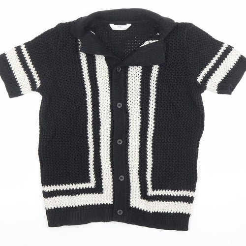 Marks and Spencer Boys Black Mix Button-Up Short Sleeve Knitted Shirt Age 9-10