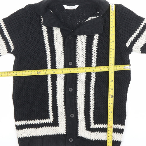 Marks and Spencer Boys Black Mix Button-Up Short Sleeve Knitted Shirt Age 9-10
