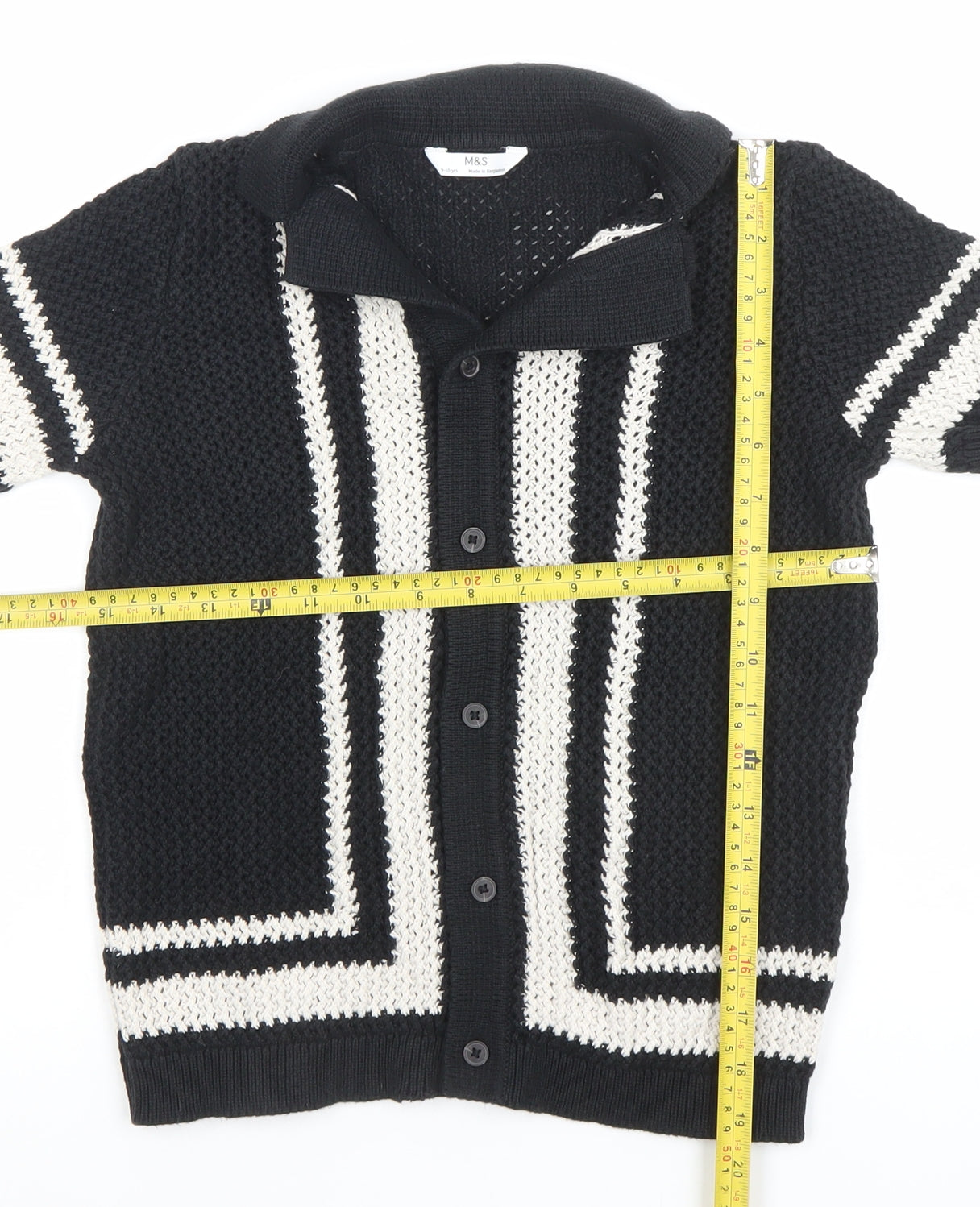 Marks and Spencer Boys Black Mix Button-Up Short Sleeve Knitted Shirt Age 9-10