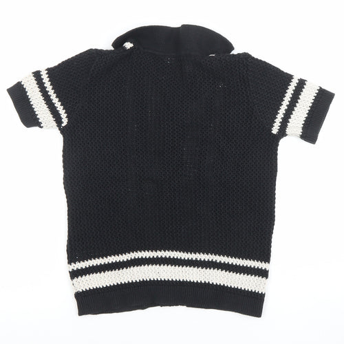 Marks and Spencer Boys Black Mix Button-Up Short Sleeve Knitted Shirt Age 9-10