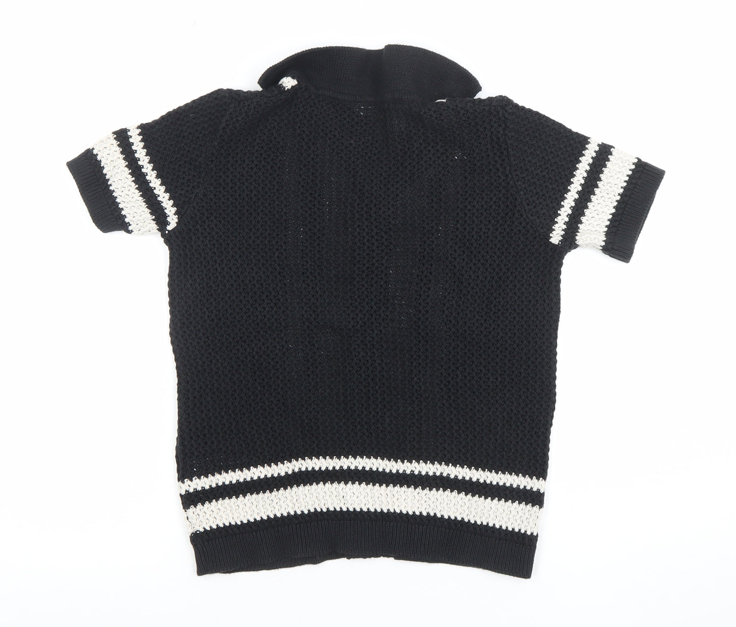 Marks and Spencer Boys Black Mix Button-Up Short Sleeve Knitted Shirt Age 9-10