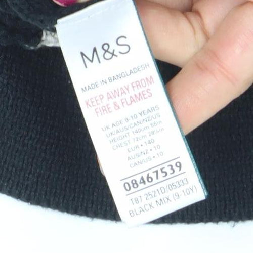 Marks and Spencer Boys Black Mix Button-Up Short Sleeve Knitted Shirt Age 9-10