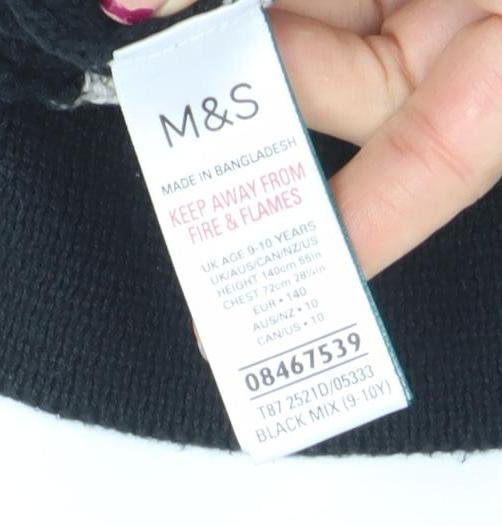 Marks and Spencer Boys Black Mix Button-Up Short Sleeve Knitted Shirt Age 9-10