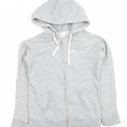 Jack Wills Womens Grey Full Zip Hoodie UK 10 Cotton Blend Casual