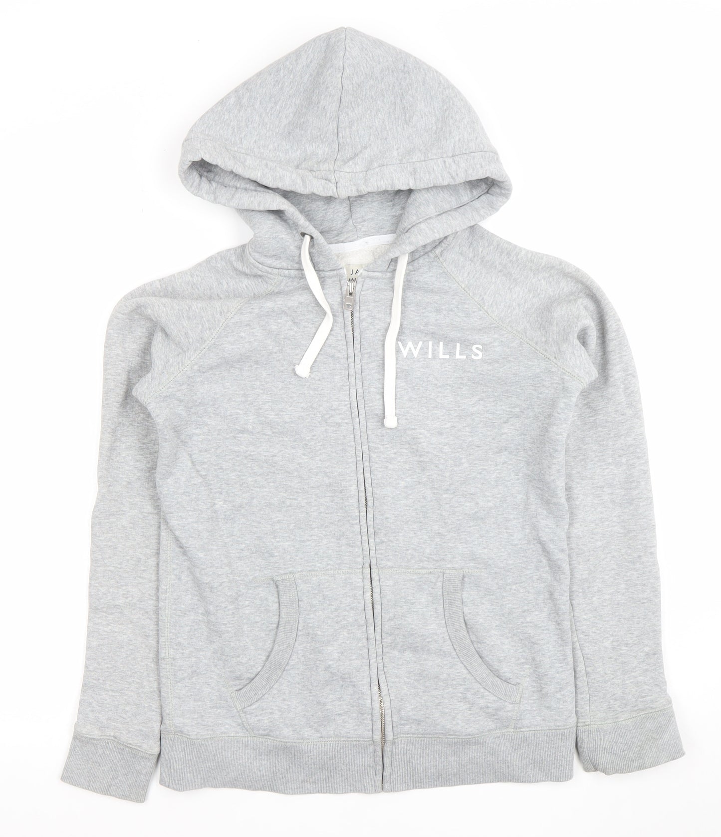 Jack Wills Womens Grey Full Zip Hoodie UK 10 Cotton Blend Casual